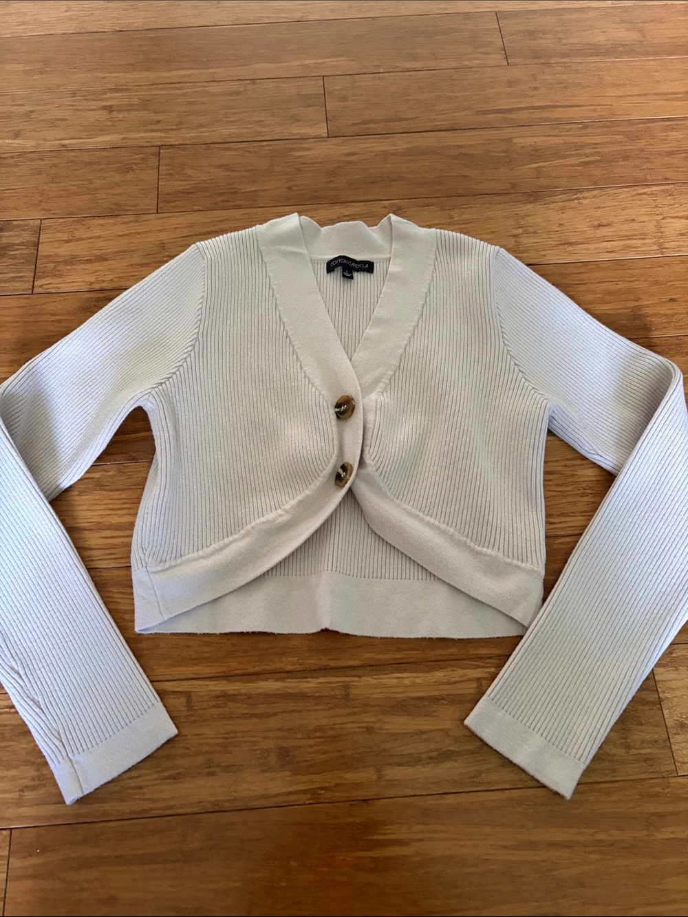 Cotton Candy Ivory Cropped Ribbed V-Neck Cardigan